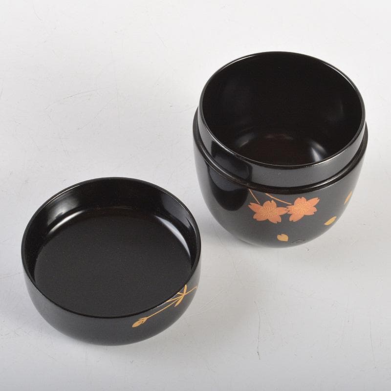 茶道具中出松峰作雪付花蒔絵螺鈿装飾中棗共箱仕