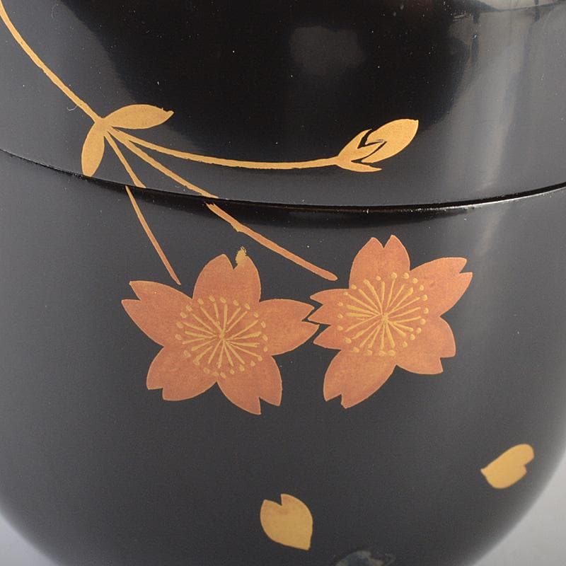 茶道具中出松峰作雪付花蒔絵螺鈿装飾中棗共箱仕