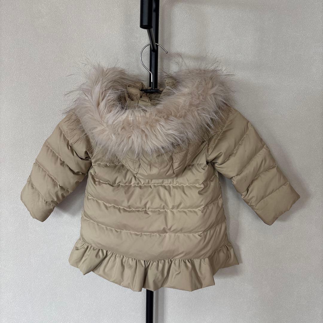 定価3.5万ケイトスペードファーフリルダウン90cmベージュロゴゴールド