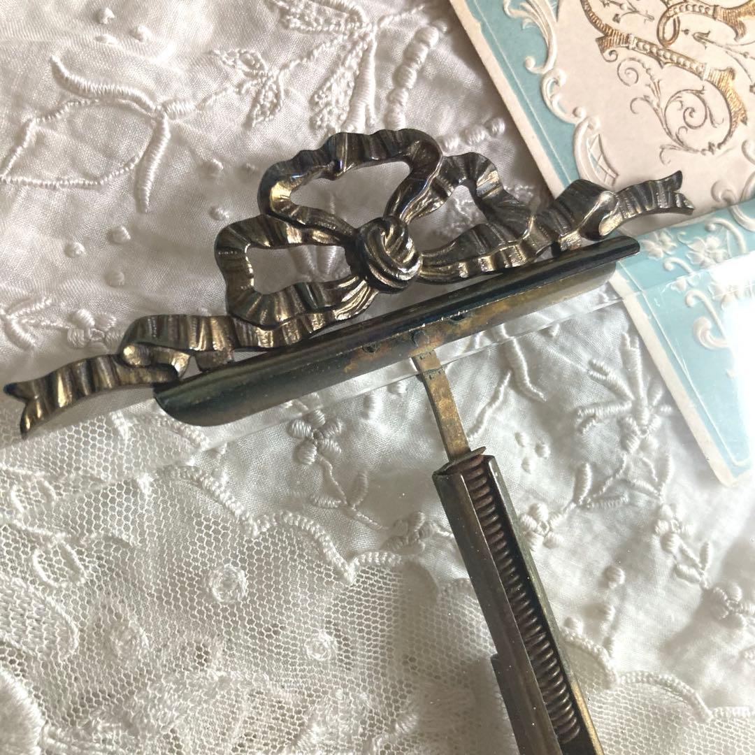 フランスアンティーク ガラスと真鍮 リボンモチーフのフレーム希少サイズ