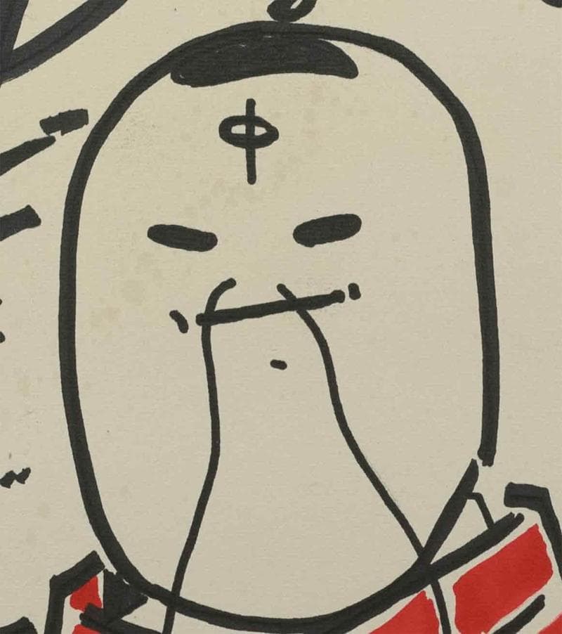 ゆでたまご　カラーペン画　肉筆『ラーメンマン』表サイン　色紙　額無　b830