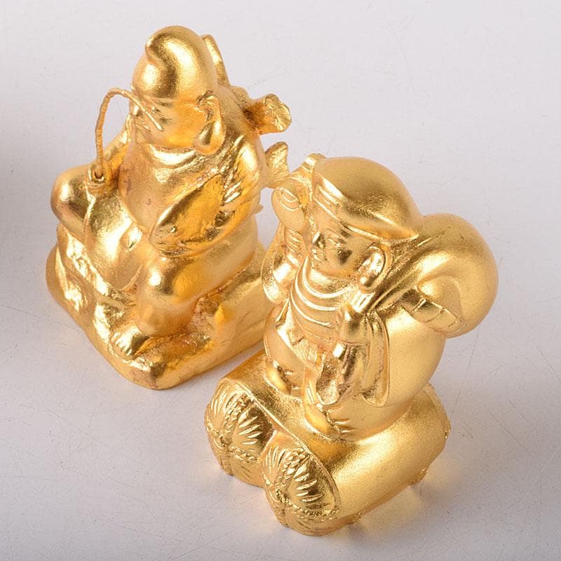 彫刻家　富永直樹作　銅鍍金　大黒天　恵比須像　七福神　2点　共箱　V　7606