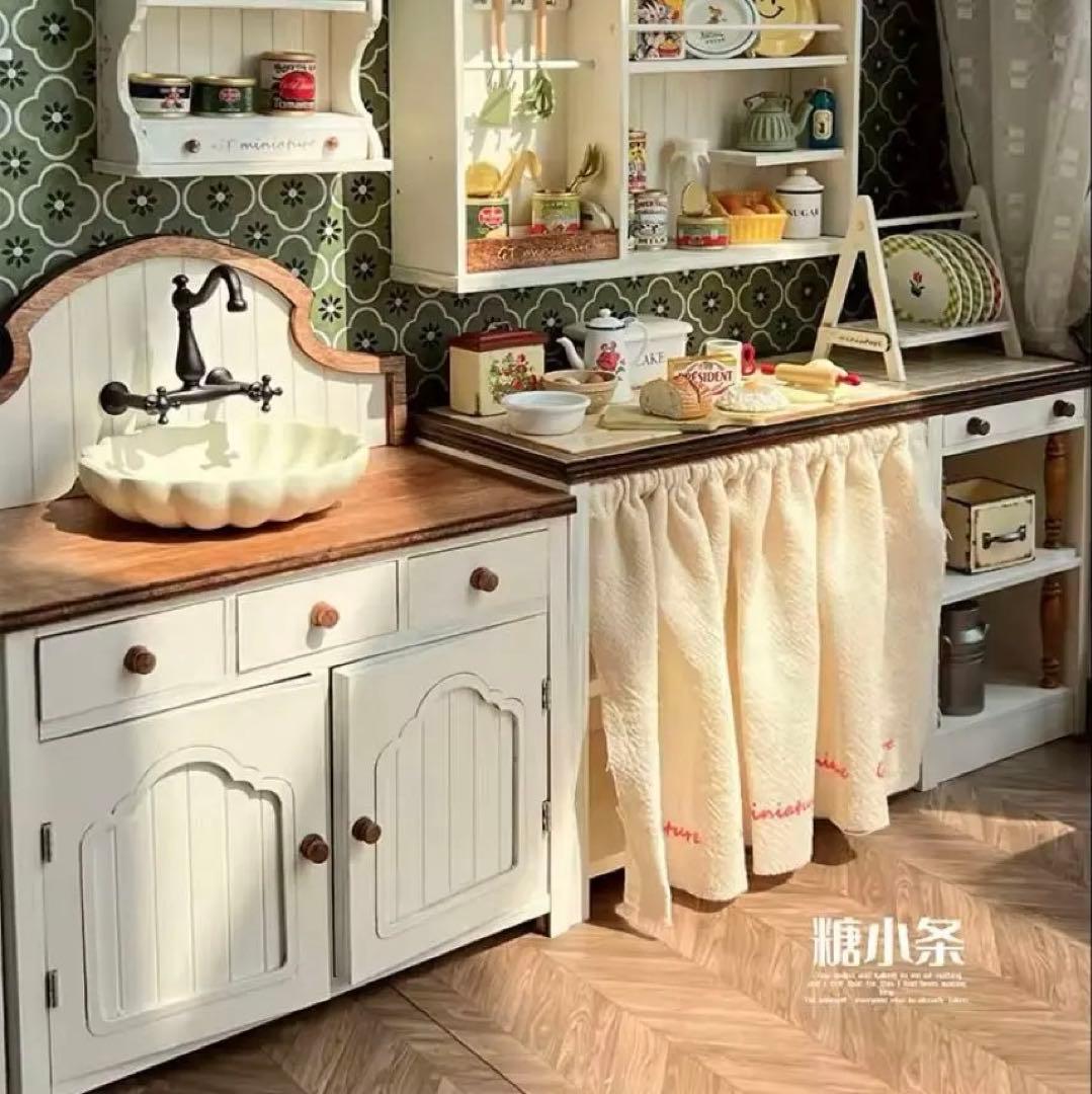 ミニチュアドール家具　キッチンシンク・キッチン台　2点セットドールハウス　1/6