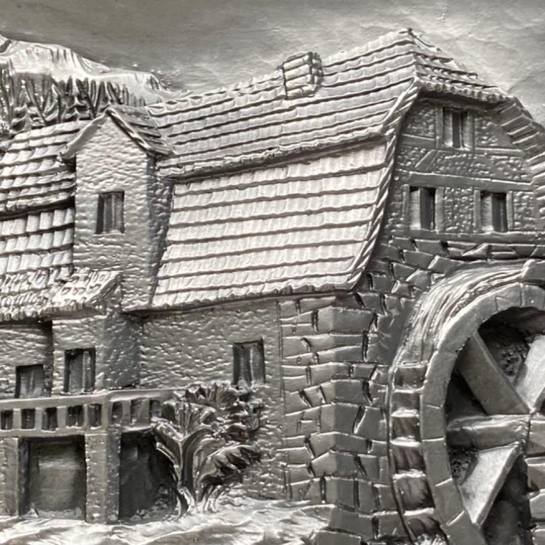 ドイツ 錫 金属 工芸品 彫刻 手作り 額装 レリーフ レトロ ヴィンテージ