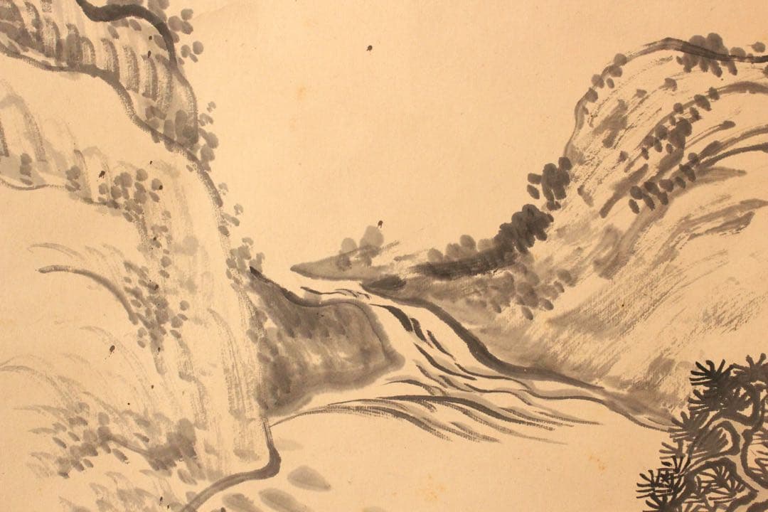 No5064 掛軸 五日市玉東 山水画賛 紙本 南画 日本画 古美術 送料無料