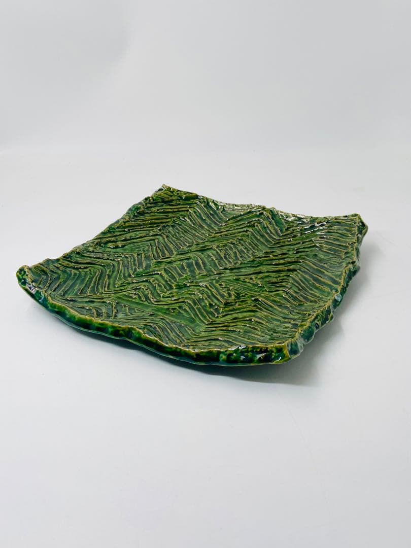 【翔武窯】織部　四方皿　道場六三郎デザイン　角皿　桐共箱　美品　限定　27.5㎝