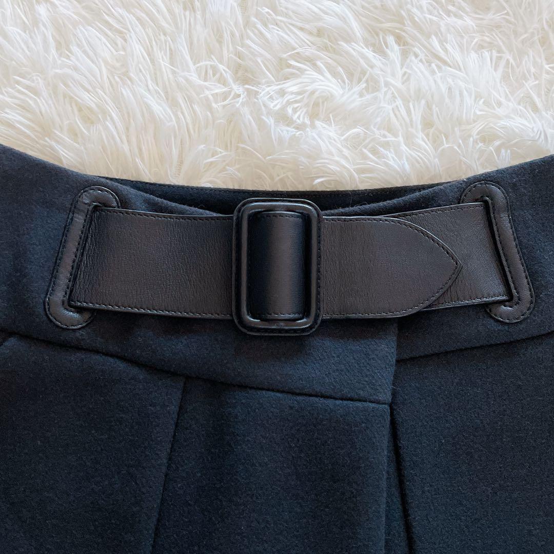 美品✨希少【エルメス】ウールアンゴラ ビッグベルトラップスカート ブラック 36