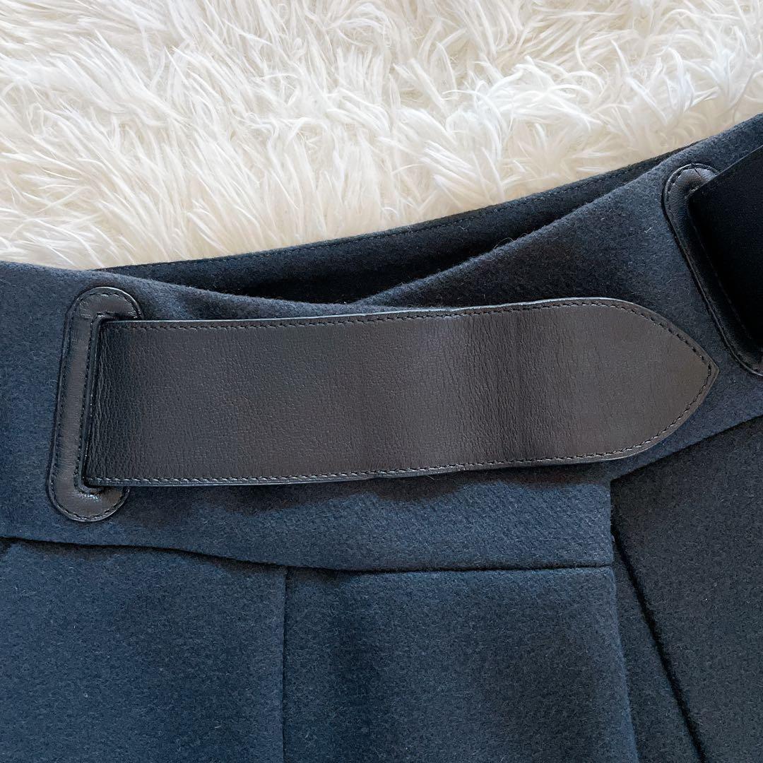 美品✨希少【エルメス】ウールアンゴラ ビッグベルトラップスカート ブラック 36