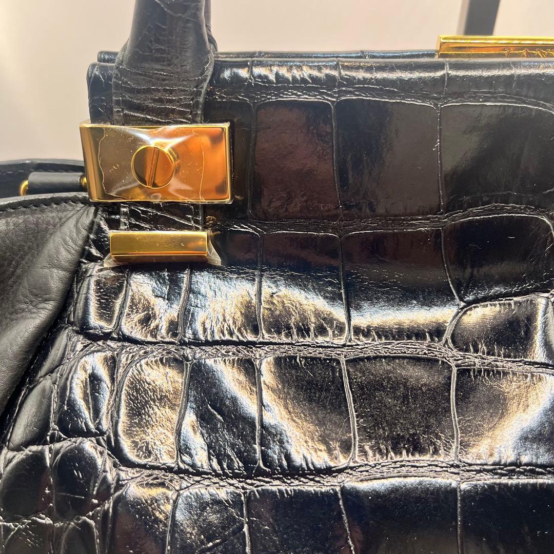 定価25万美品ランバンL 黒 クロコ押型ハンドバックショルダーバック　ブラック