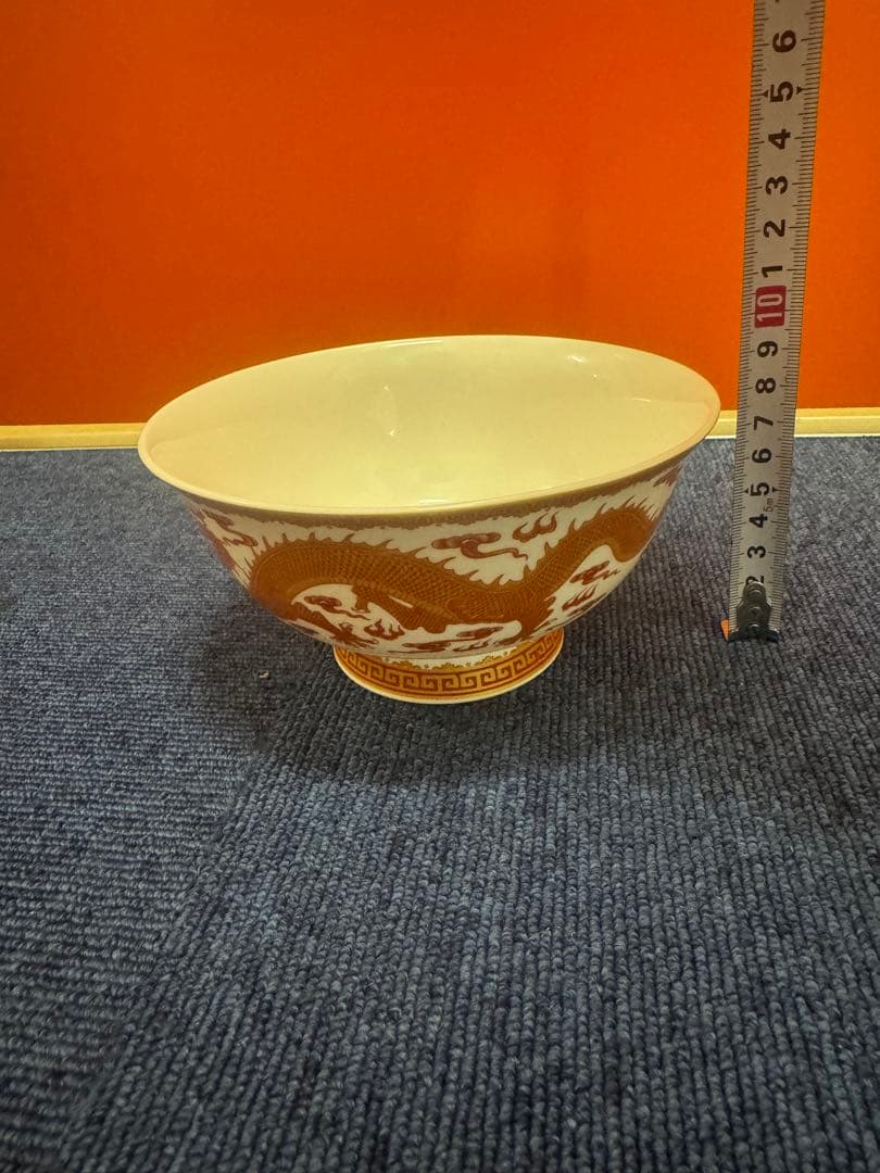 1794 中国骨董 大清乾隆年製銘 色絵双龍戯珠 茶碗 時代物