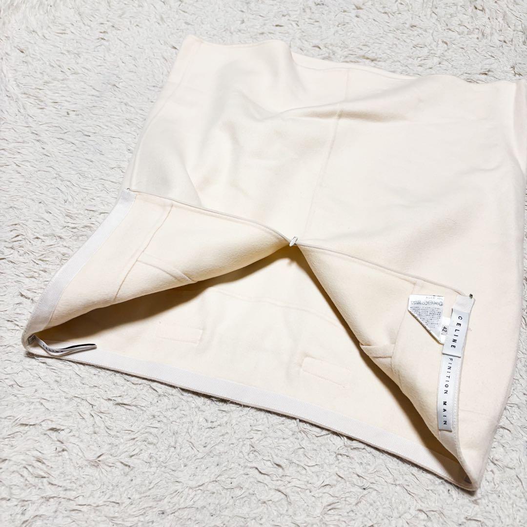 CELINE セリーヌ 42 ウールカシミヤ スカート トリンオフ金具 フランス
