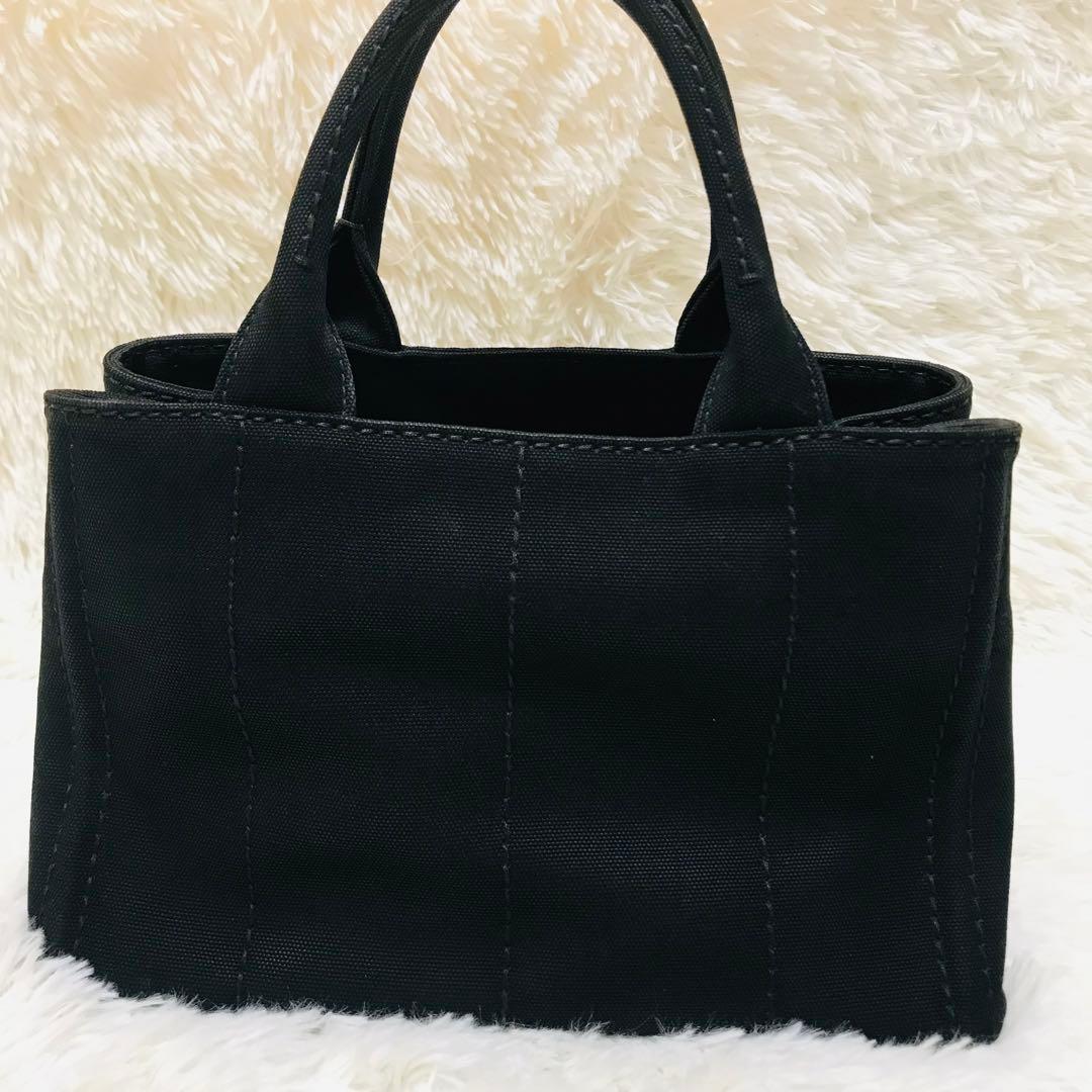 【極美品】プラダ カナパ ストライプ Sサイズ 三角ロゴ 黒 ゴールド金具