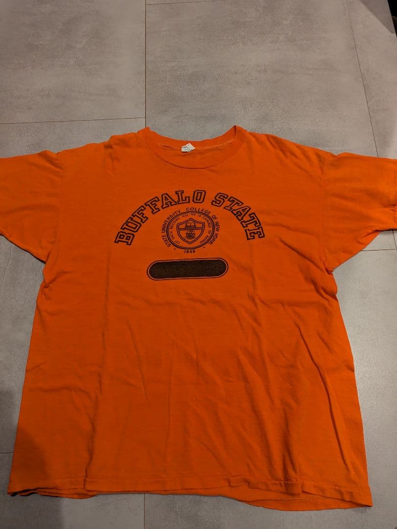 70s Champion BUFFALO STATE Tシャツ XL バータグ 70s チャンピオン バータグ 染み込みTシャツ XL/緑 ヴィンテージ