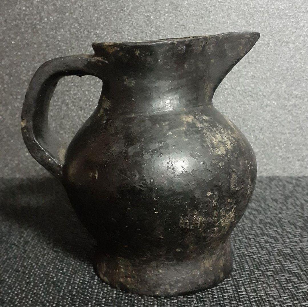 【名品❗】中国古美術　中国古陶磁器【古代中国土器】黒陶　手付　嘴口　水注　酒次