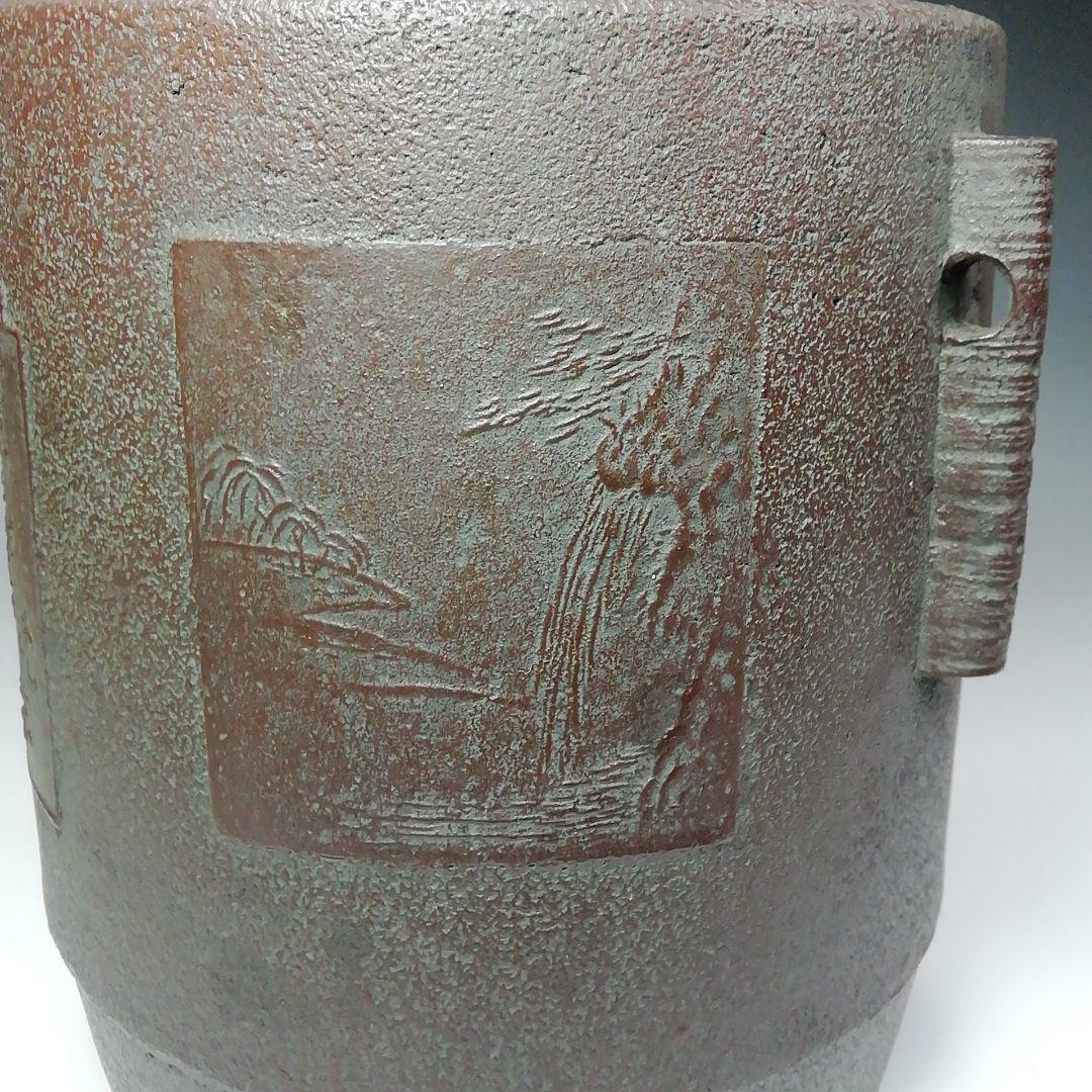 S484 茶釜 『色紙文 筒釜』『釜師 佐藤清光作』『鉄釜』 共箱 茶道具