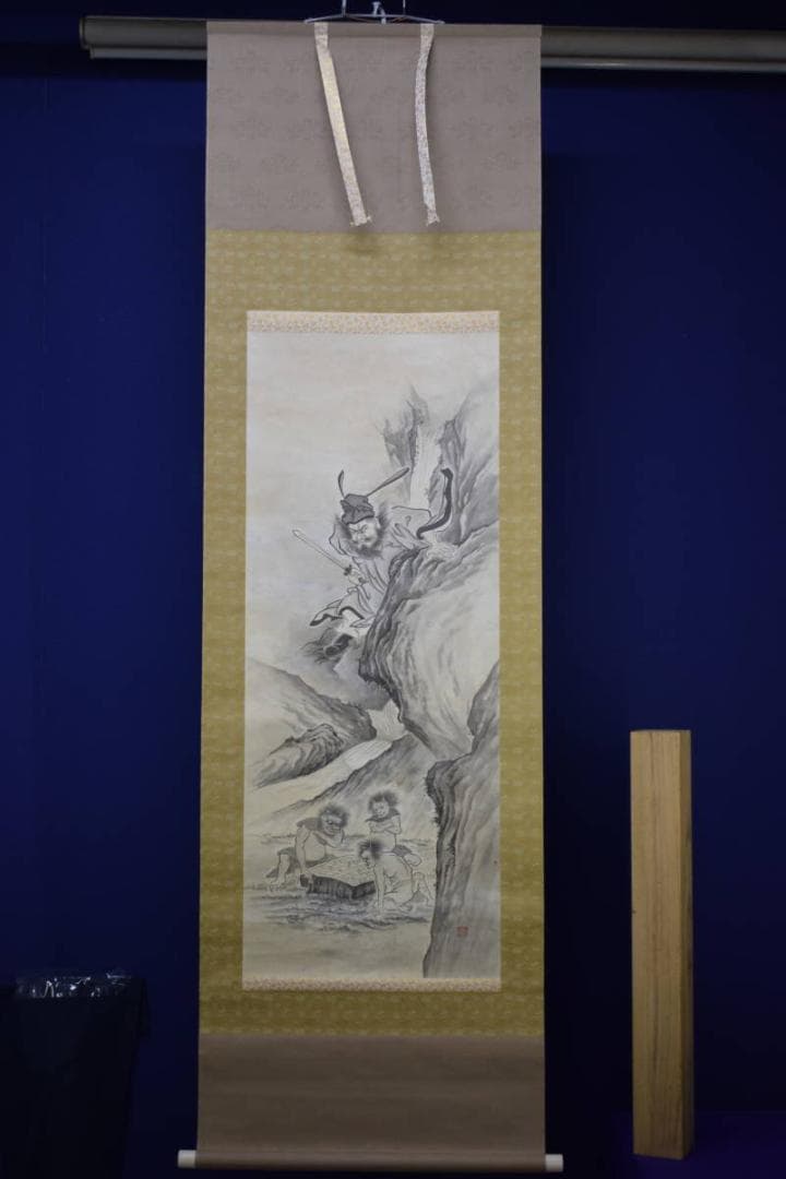 不詳/作者不詳/山水鐘馗に鬼図/将棋図/布袋屋掛軸HI-300