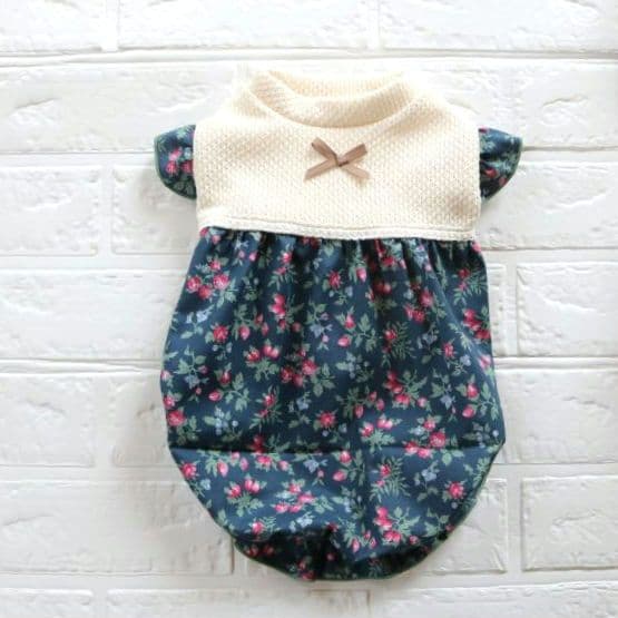 犬服ブルーデニムバルーンワンピースハンドメイド