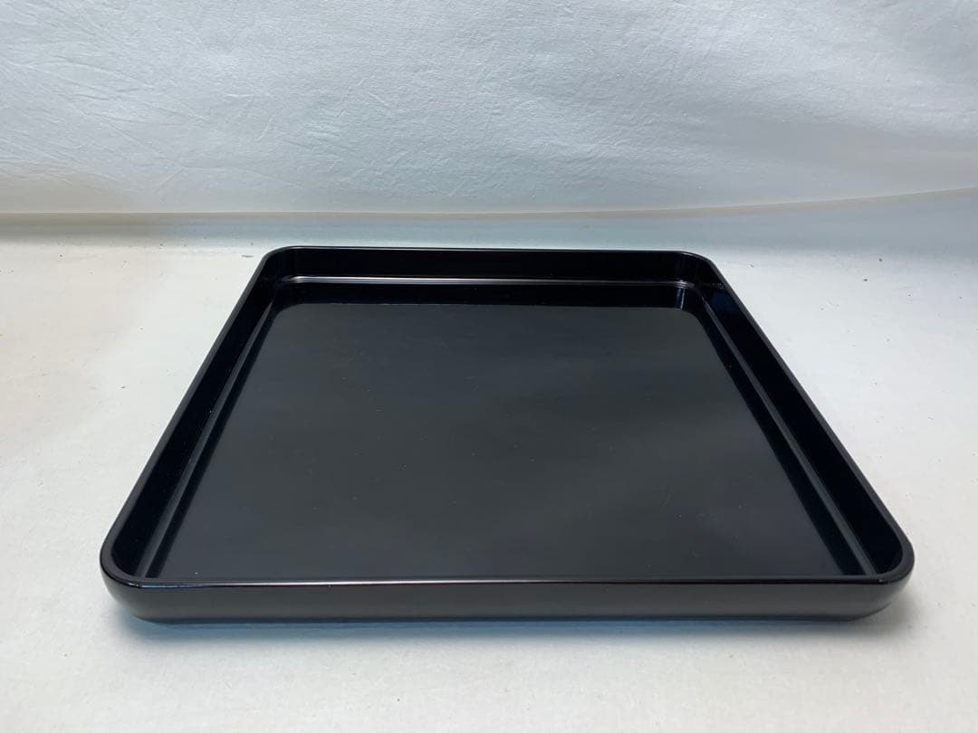 美品 懐石道具 木製黒真塗 四方膳 会席膳 6客組 銘々盆 平膳 宴会盆