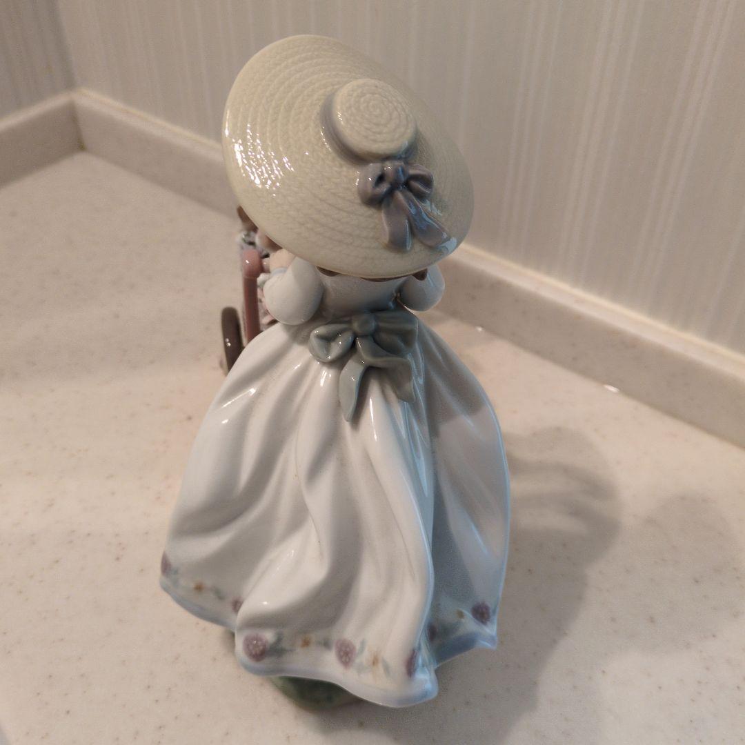 希少】Lladroリヤドロ女性猫花花籠麦わら帽子