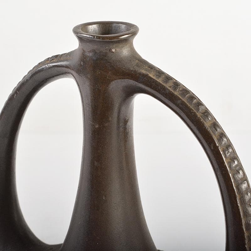 時代金工　古銅　双象瓶　一輪挿し　合わせ箱付　M　R6046