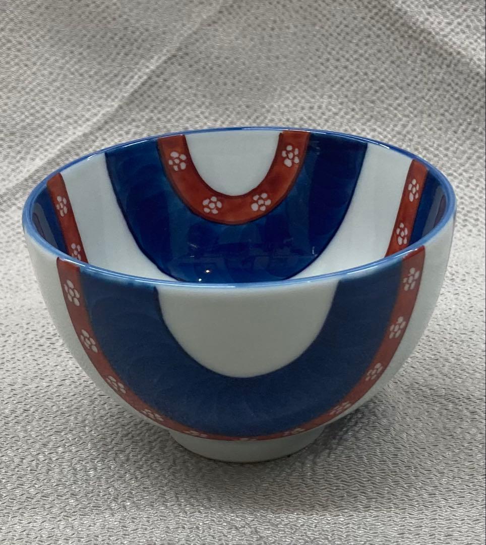 B486b「染錦梅小紋 飯碗」源右衛門作　共箱　是米木窯　古伊万里　食器