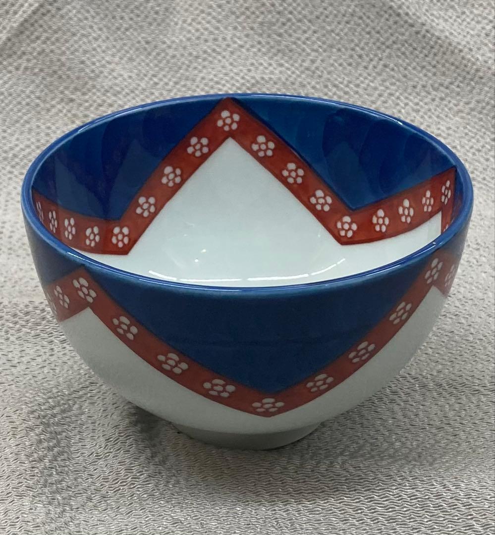 B486b「染錦梅小紋 飯碗」源右衛門作　共箱　是米木窯　古伊万里　食器