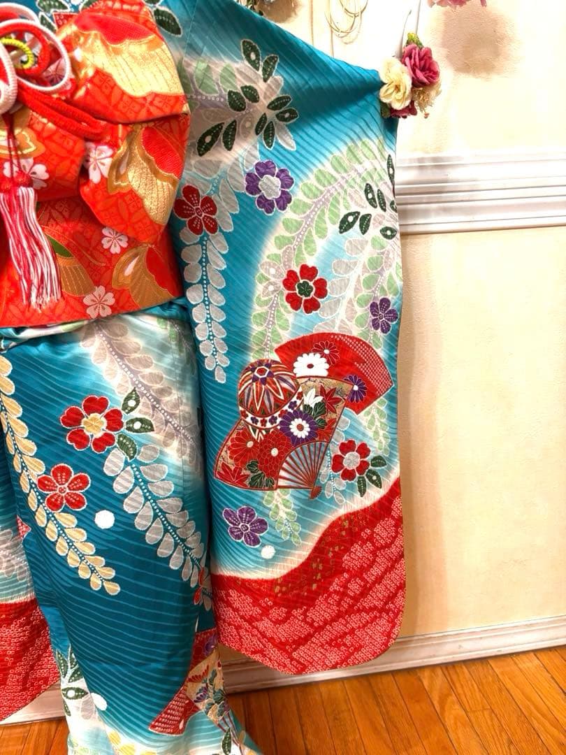 七五三七歳‼正絹豪華辻ヶ花風絢爛❤️手毬扇金彩金箔絞り煌びやか際立つ完全フルセット