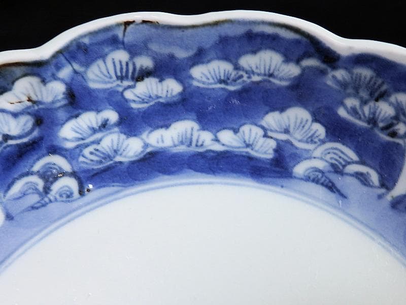 古伊万里　染付　松林に松竹梅の図　６寸半皿　C743AS-BQy