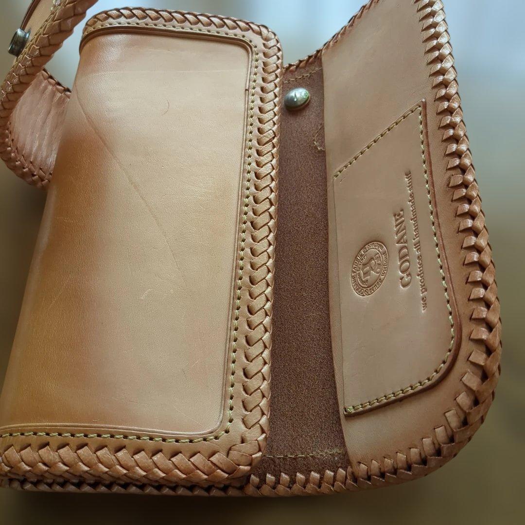 GODANEレザー編み込み長財布 ベージュ