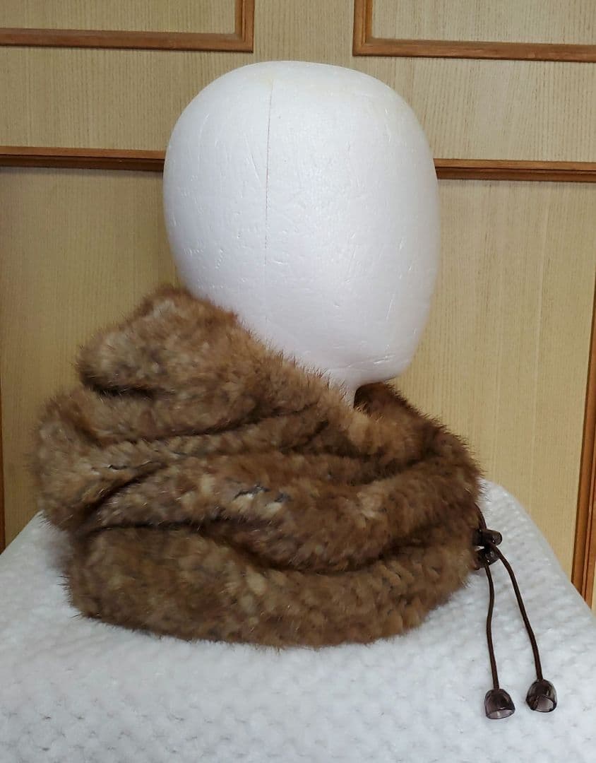 サンフラワー ミンクファー ネックウォーマー スヌード ブラウン