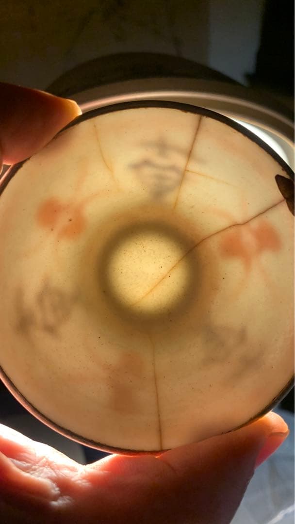 古渡　銀履輪　ビンテージ　中国明朝？薄手白地紅緑彩　猪口　茶杯　茶碗　湯呑