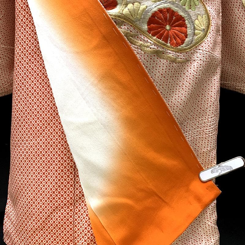 511ag14□七五三 七歳 女児 着物&袋帯 総刺繍 松 丸文 オフホワイト□