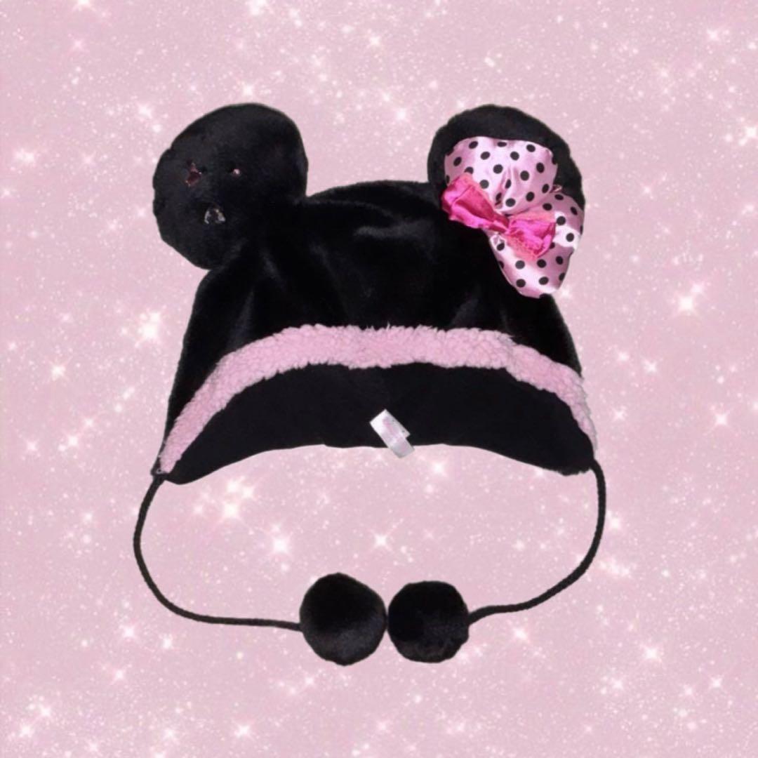 ディズニー ミニー ファンキャップ 黒 ピンク レア