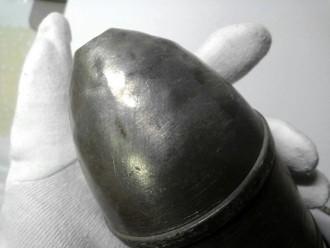 ♥珍品　錫製　茶入れ　征露記念　砲弾型　骨董品