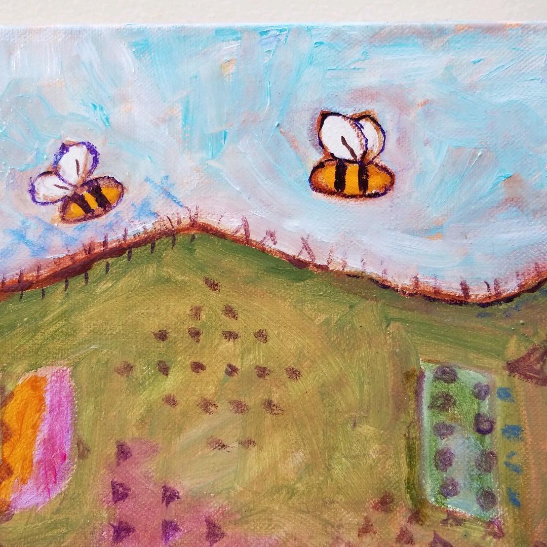 キャンバス油絵 専用 赤いお花とみつばち