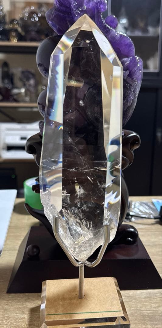 極上品 超透明 ブラジル産 水晶ポイント 台座付 クリスタル 白水晶