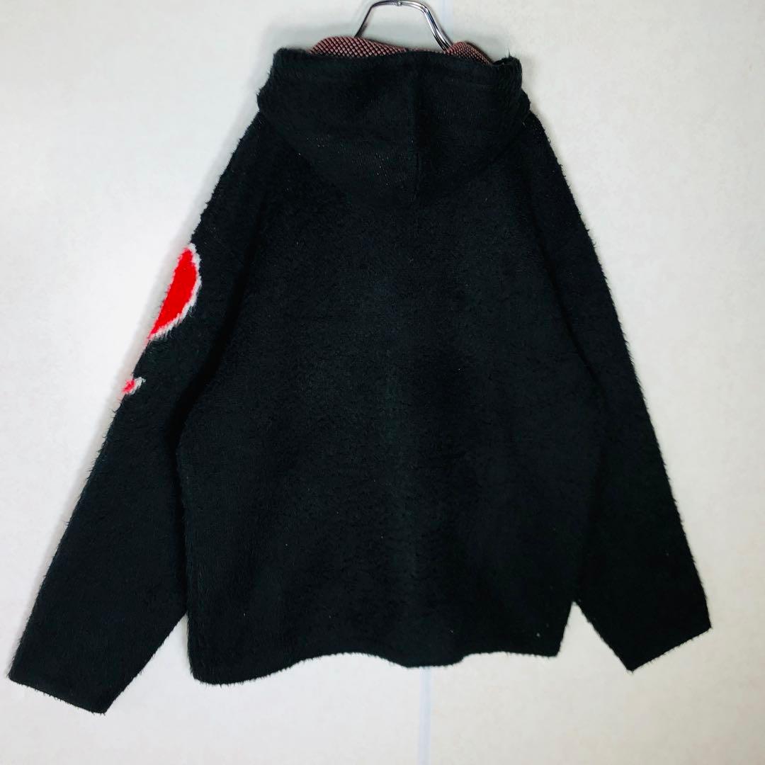 【人気デザイン】シュプリーム アクリル ジップアップ フーディー 黒 赤 M相当