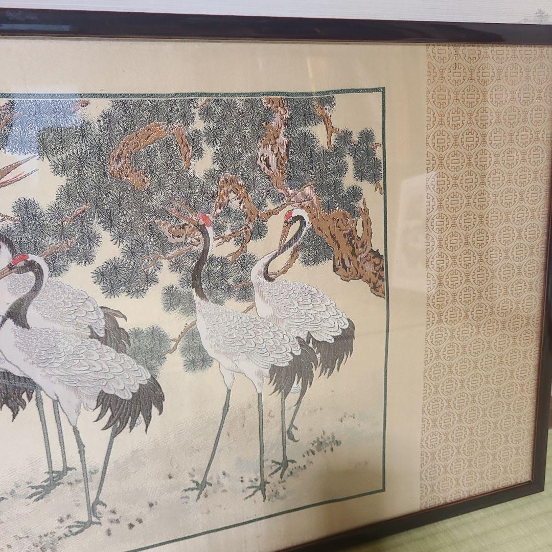 アンティーク フランス シルクスカーフ 鴨の飛翔 森林の湖 蒲の穂 地