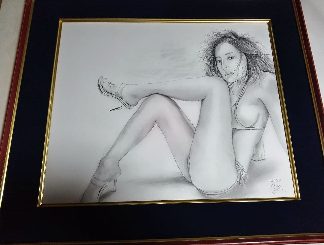 絵画、8F、裸婦、美人画、ハイヒールk、額縁、真作、高塚省吾、森本草介、肉筆。。 裸婦、美人画、6号、しなりS、山本英二、真作、肉筆、高級額縁、高塚