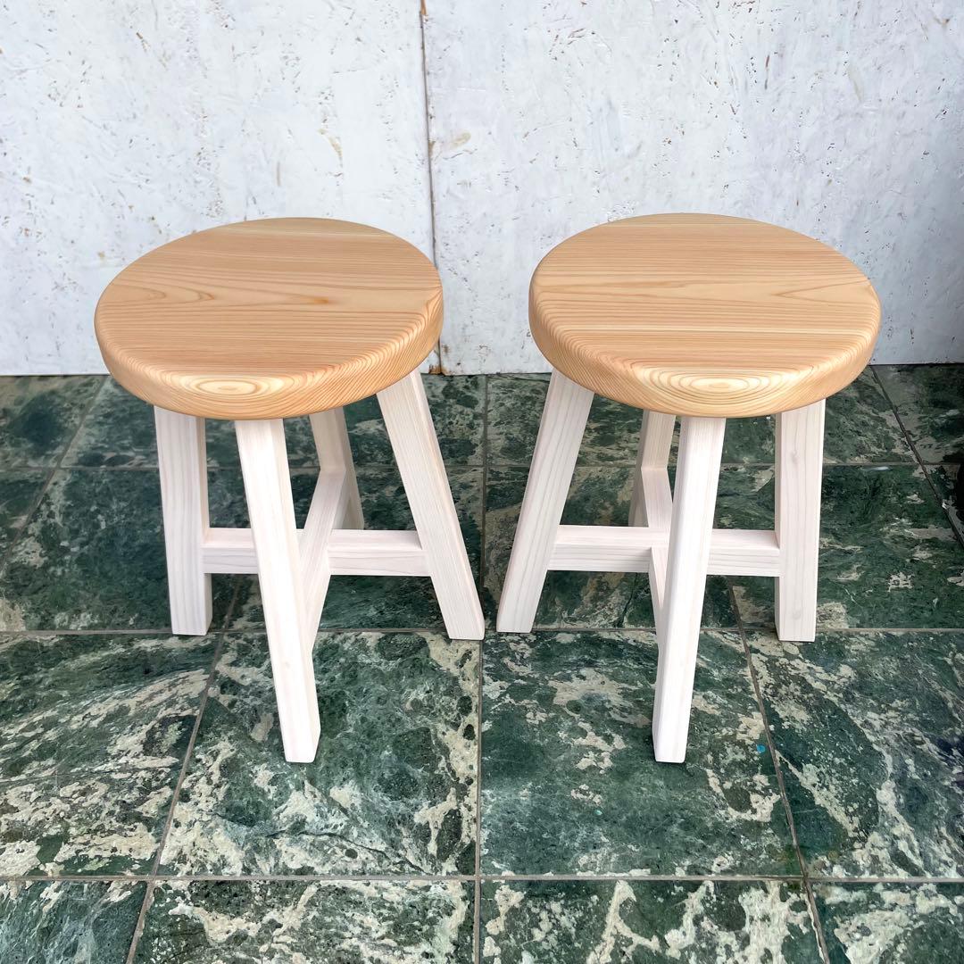 マチルダ　国産ひのき　丸椅子　木製スツール　2脚セット　北欧風