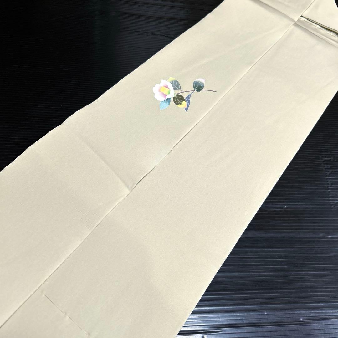 正絹　作家落款あり　名古屋帯【塩瀬　友禅染】《椿　ねこやなぎ》