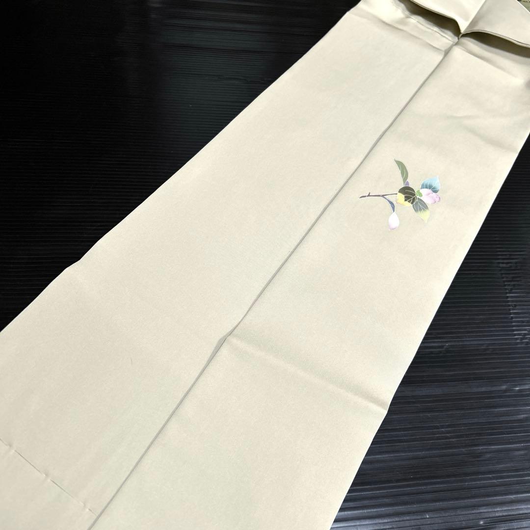 正絹　作家落款あり　名古屋帯【塩瀬　友禅染】《椿　ねこやなぎ》