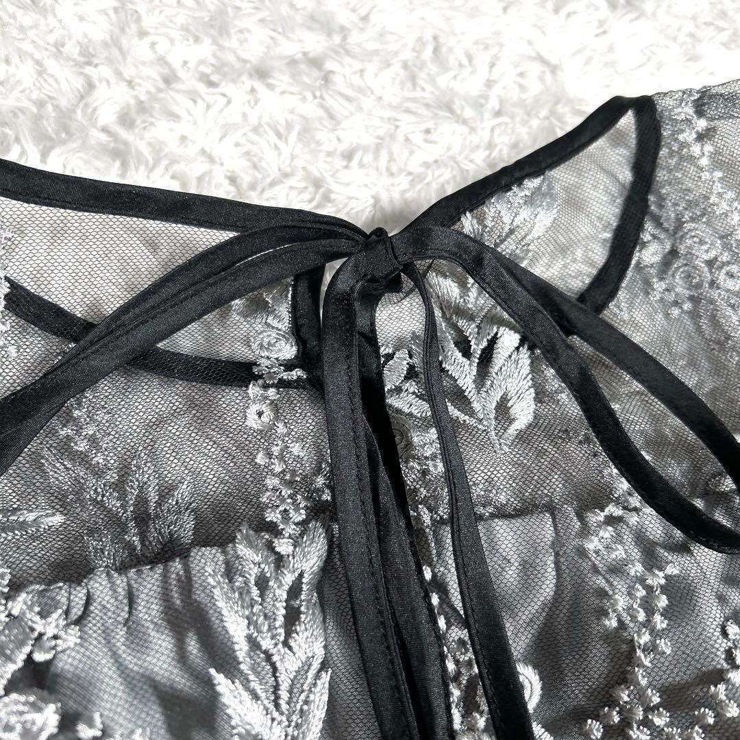 【大きいサイズ LL】　haremode　刺繍レース バックリボンドレス　黒