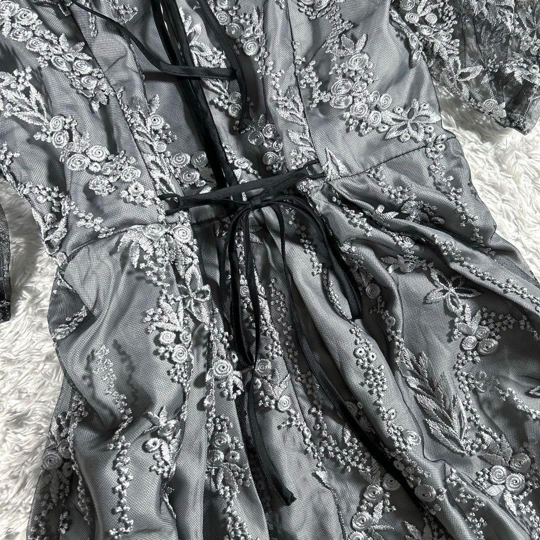 【大きいサイズ LL】　haremode　刺繍レース バックリボンドレス　黒