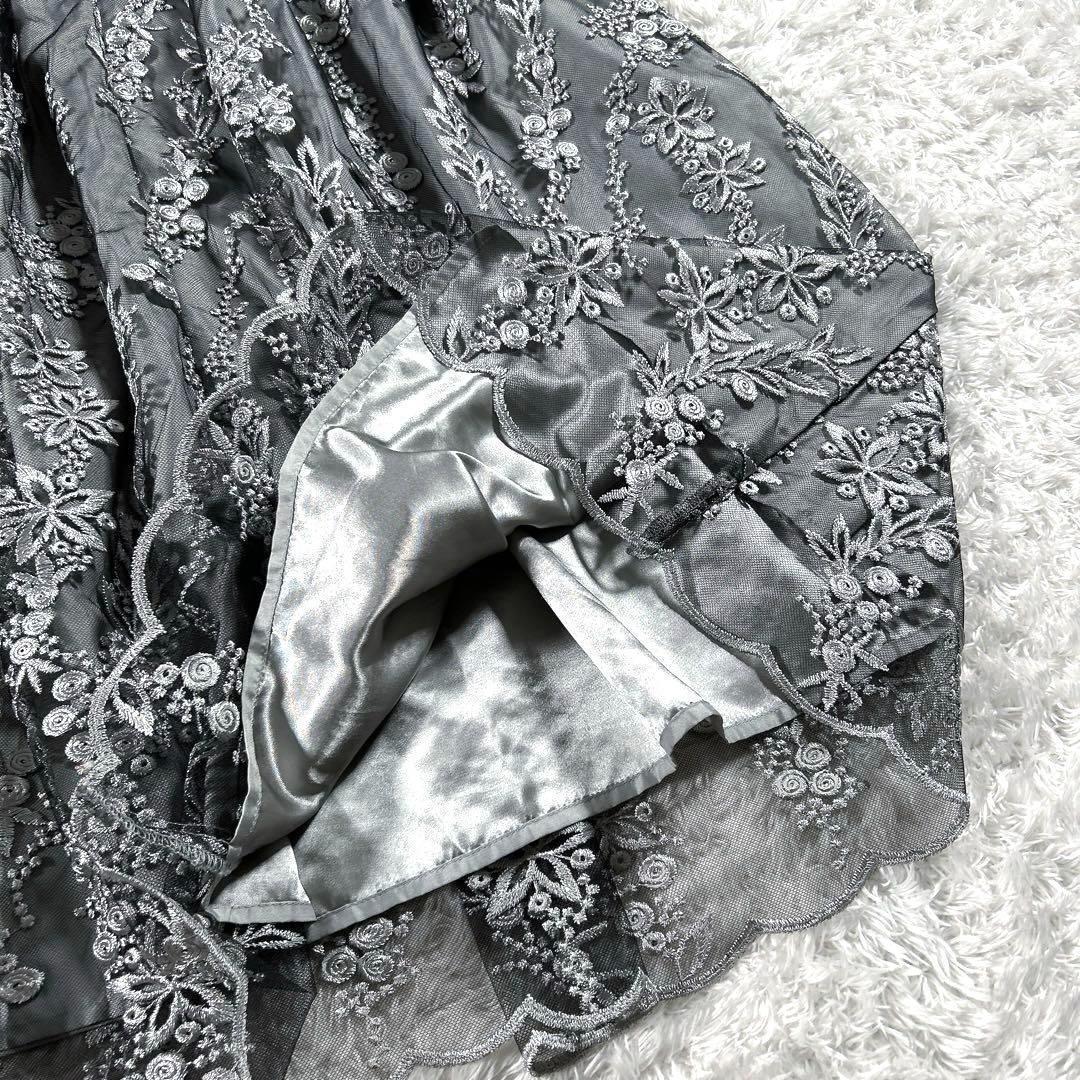 【大きいサイズ LL】　haremode　刺繍レース バックリボンドレス　黒