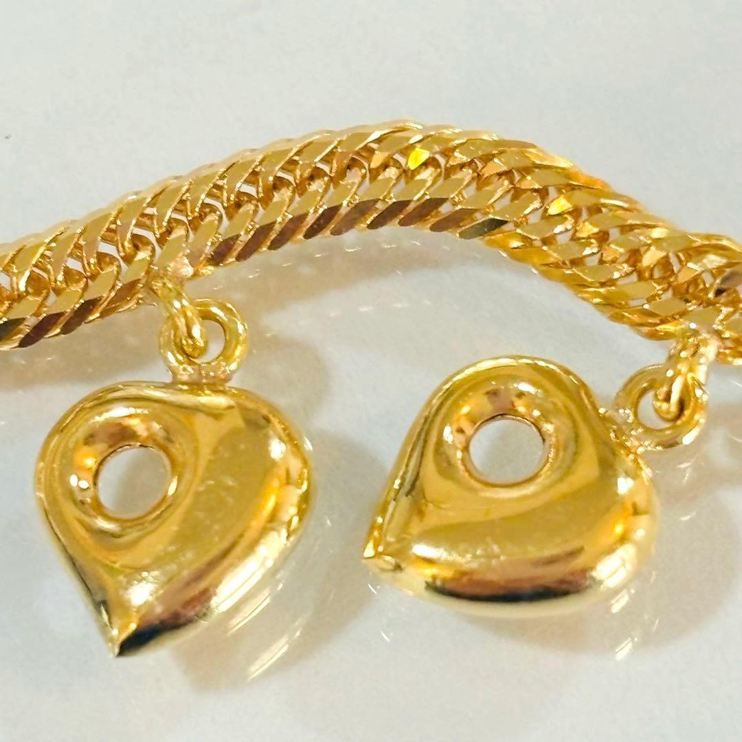 K18 YG 喜平 8面 トリプル ハートチャーム付き ブレスレット 18金