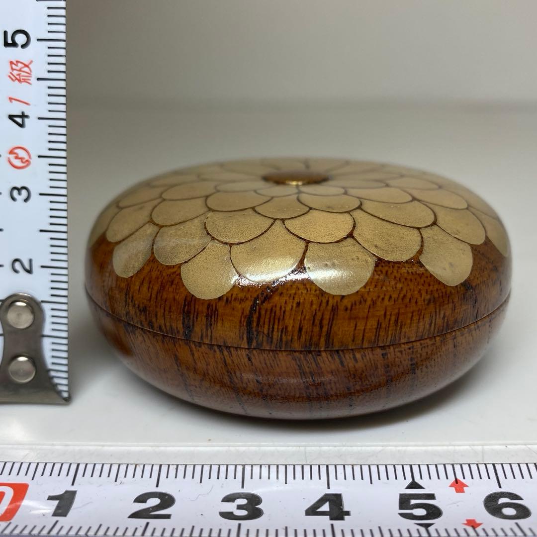 岡本康光　菊蒔絵香合　共箱　直径6.5cm 東N7-1118☆2F