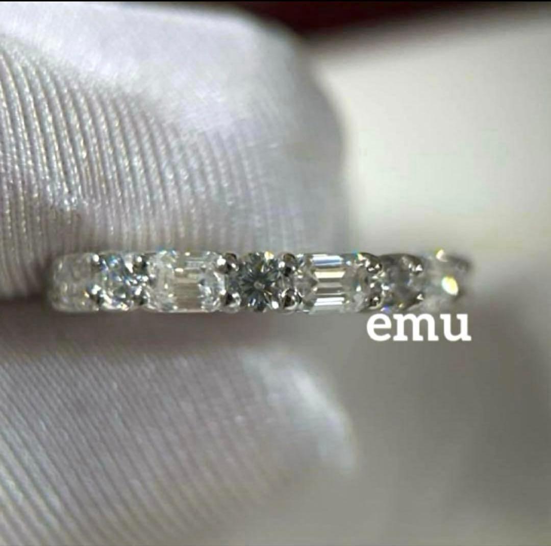 最高級モアサナイト/ ラウンドカット＆エメラルドカット ハーフエタニティリング