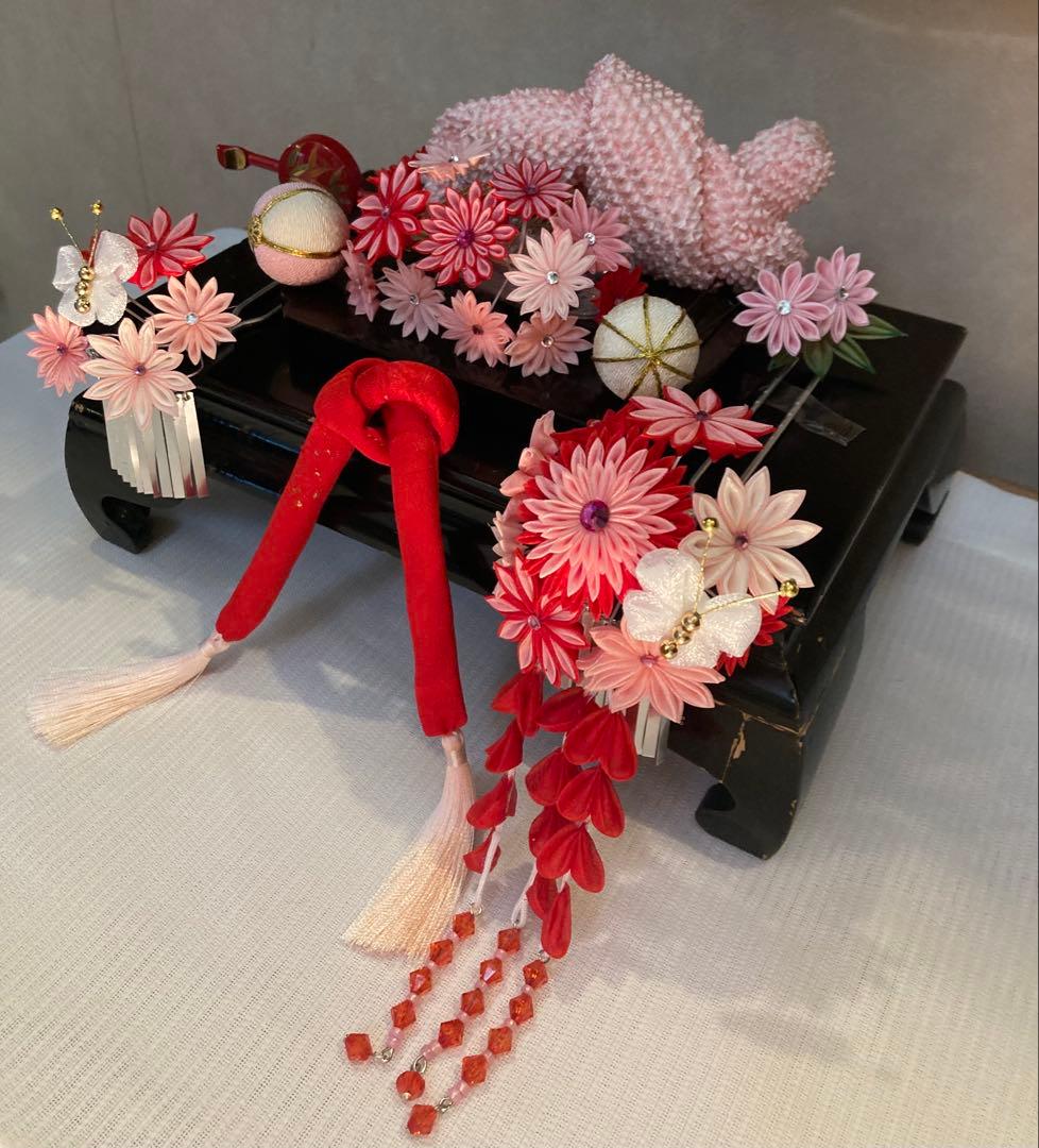 七五三 小さめさん対応　花櫛風コーム　花簪　ビラ簪　平打ち簪　玉飾り　Uピン簪