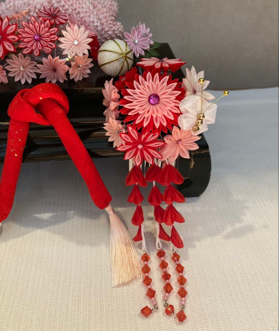 七五三 小さめさん対応　花櫛風コーム　花簪　ビラ簪　平打ち簪　玉飾り　Uピン簪